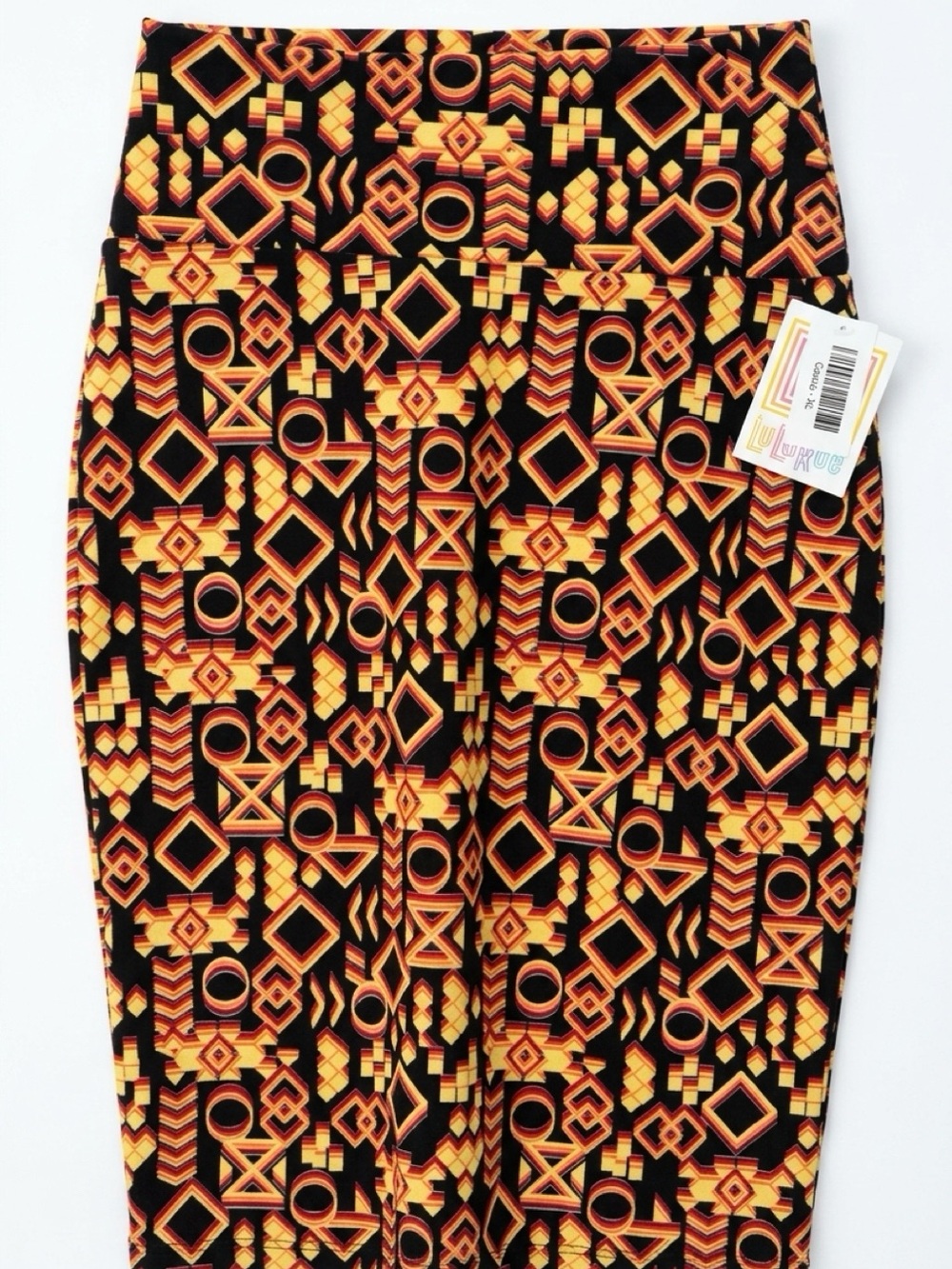 SALE! LuLaRoe Cassie Pencil Midi Skirt Black with Yellow & Red Geometric Print